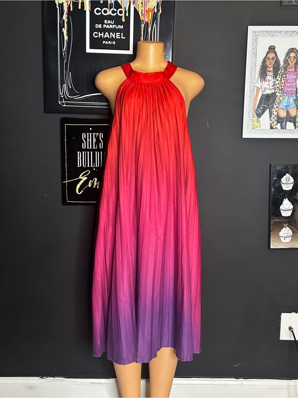Women’s Ombre Halter Dress in Red-Purple